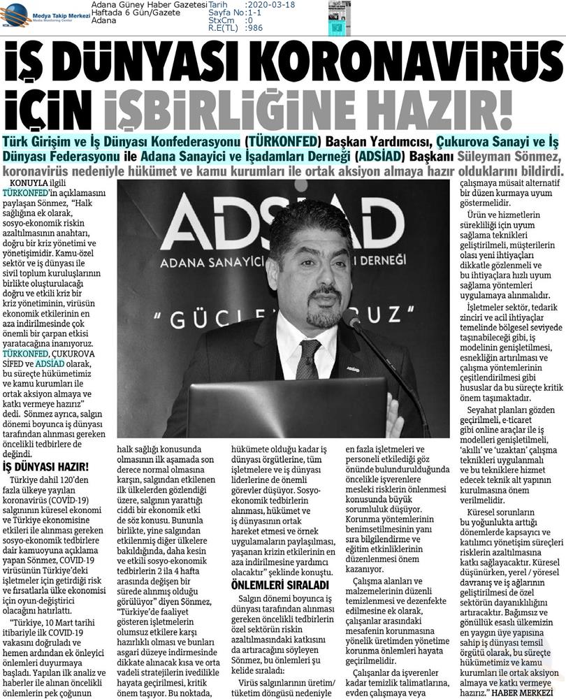 TÜRKONFED Coronavirus Basin Aciklamasi Medya Yansimalari 16 Mart 2020 - 3