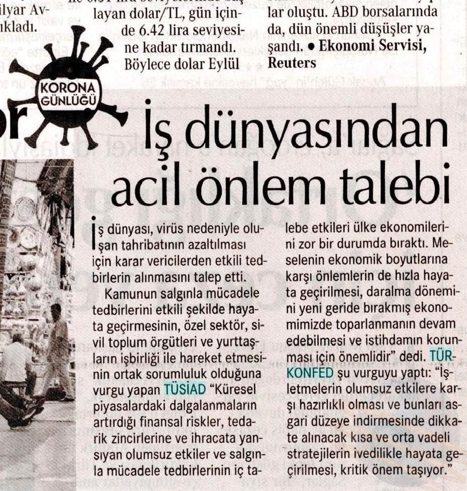 TÜRKONFED Coronavirus Basin Aciklamasi Medya Yansimalari 16 Mart 2020 - 9