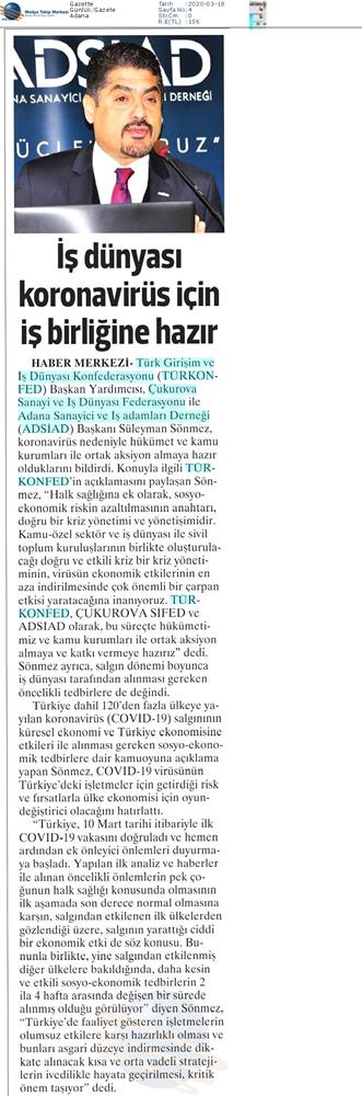 TÜRKONFED Coronavirus Basin Aciklamasi Medya Yansimalari 16 Mart 2020 - 18