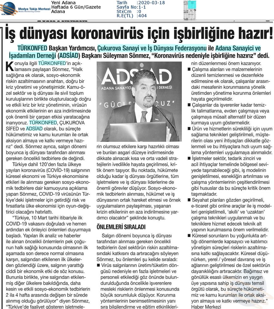 TÜRKONFED Coronavirus Basin Aciklamasi Medya Yansimalari 16 Mart 2020 - 24