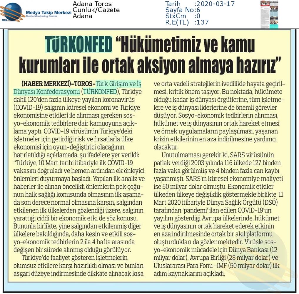 TÜRKONFED Coronavirus Basin Aciklamasi Medya Yansimalari 16 Mart 2020 - 25