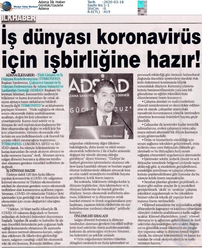 TÜRKONFED Coronavirus Basin Aciklamasi Medya Yansimalari 16 Mart 2020 - 26