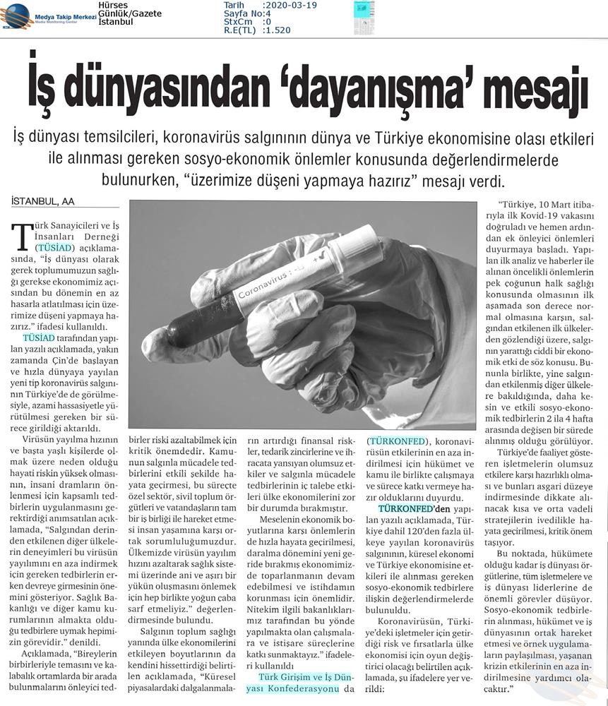 TÜRKONFED Coronavirus Basin Aciklamasi Medya Yansimalari 16 Mart 2020 - 27