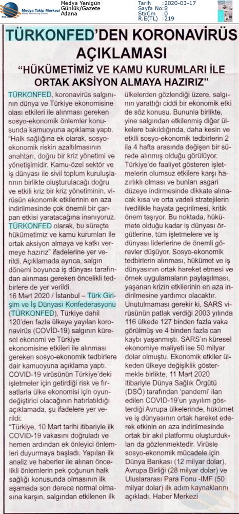 TÜRKONFED Coronavirus Basin Aciklamasi Medya Yansimalari 16 Mart 2020 - 34