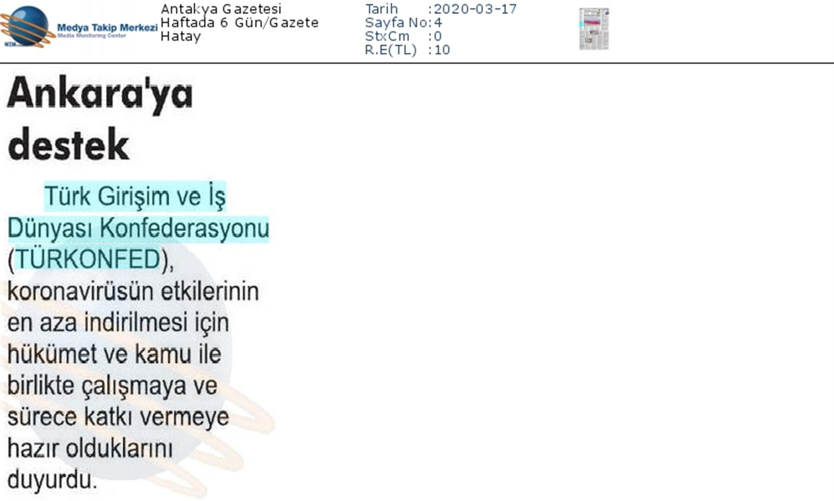 TÜRKONFED Coronavirus Basin Aciklamasi Medya Yansimalari 16 Mart 2020 - 38