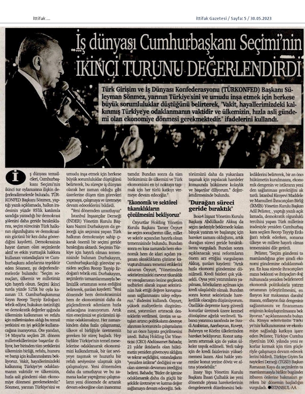 TÜRKONFED Cumhurbaskanligi Secim Sonucu Basin Aciklamasi 29 Mayis 2023 - 11