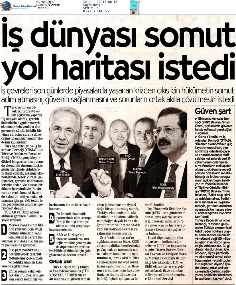 TÜRKONFED Den Hukumete Ve Turk Is Dunyasina Cagri Medya Yansimalari 14 Agustos 2018 - 6