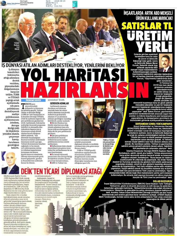 TÜRKONFED Den Hukumete Ve Turk Is Dunyasina Cagri Medya Yansimalari 14 Agustos 2018 - 12