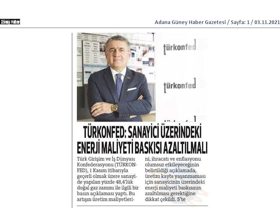 TÜRKONFED Dogal Gaz Zammi 2 Kasim 2021 - 1