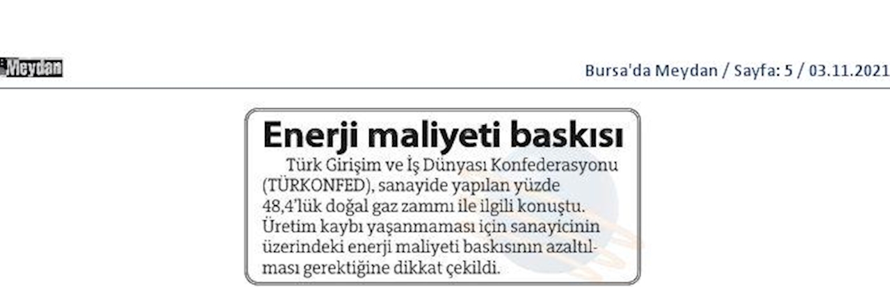 TÜRKONFED Dogal Gaz Zammi 2 Kasim 2021 - 2