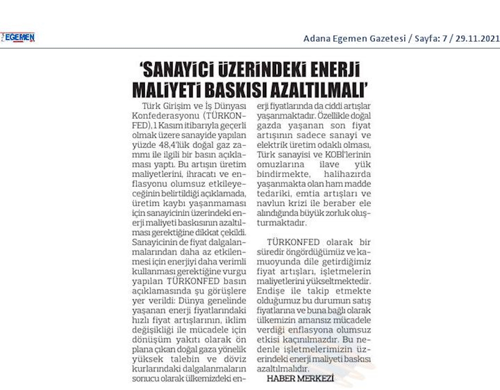 TÜRKONFED Dogal Gaz Zammi 2 Kasim 2021 - 12