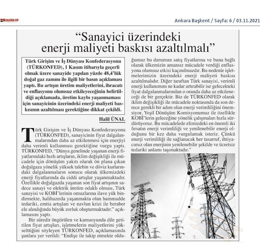 TÜRKONFED Dogal Gaz Zammi 2 Kasim 2021 - 22