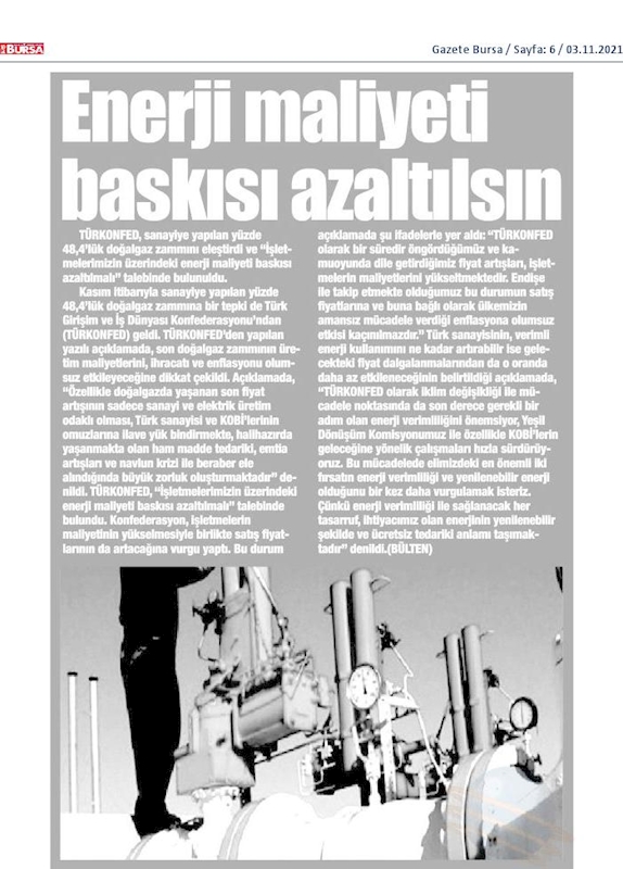 TÜRKONFED Dogal Gaz Zammi 2 Kasim 2021 - 25
