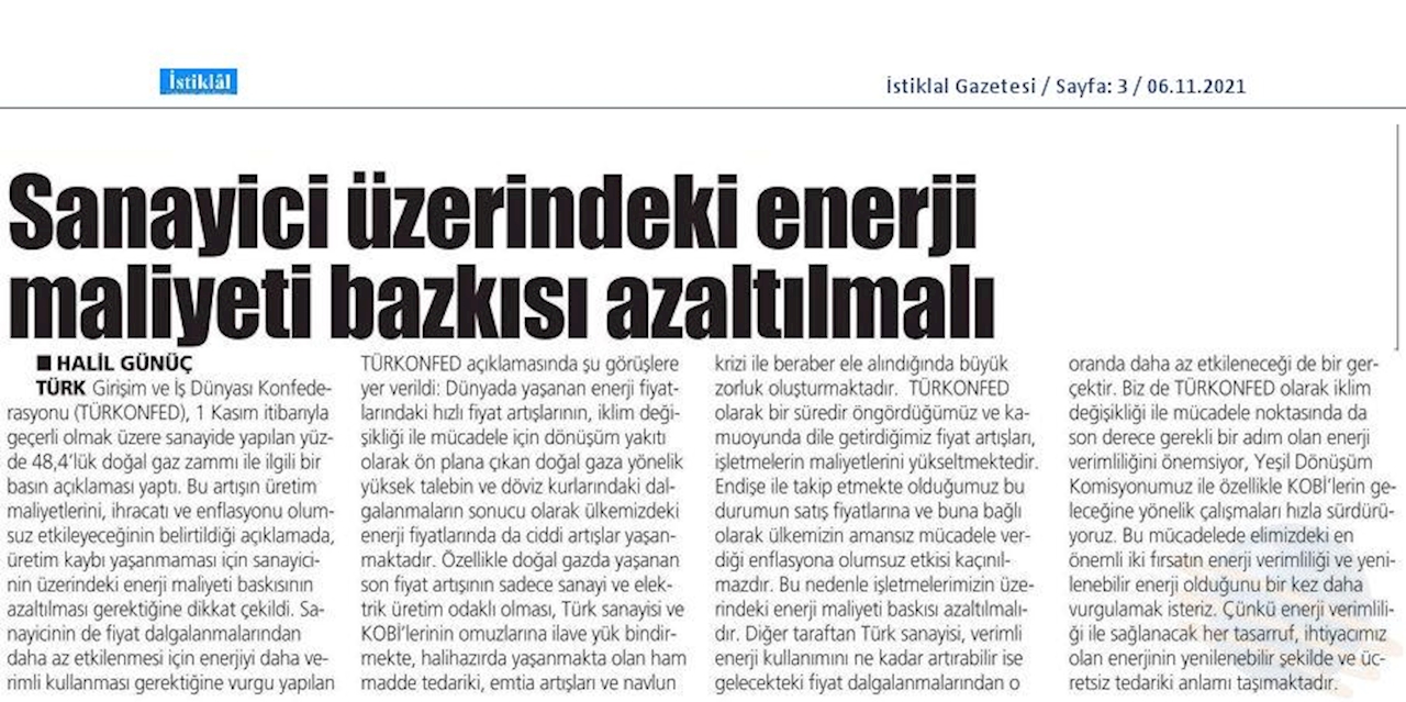 TÜRKONFED Dogal Gaz Zammi 2 Kasim 2021 - 26