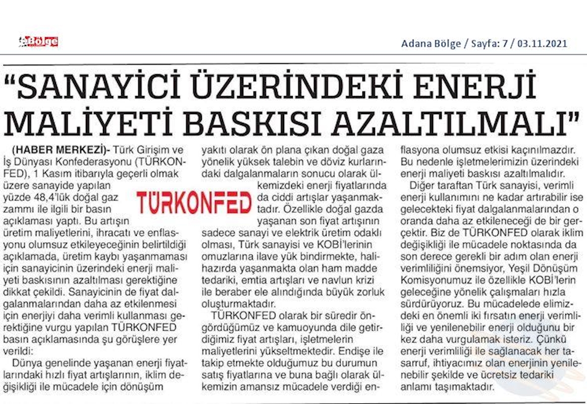 TÜRKONFED Dogal Gaz Zammi 2 Kasim 2021 - 28