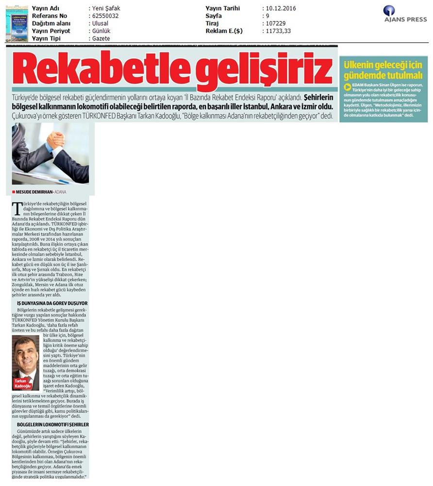 TÜRKONFED Edam Türkiye Icin Bir Rekabet Endeksi Rapor Tanitim Toplantısı Medya Yansimalari 9 Aralik 2016 - 4