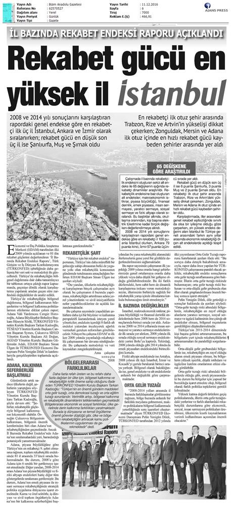 TÜRKONFED Edam Türkiye Icin Bir Rekabet Endeksi Rapor Tanitim Toplantısı Medya Yansimalari 9 Aralik 2016 - 5