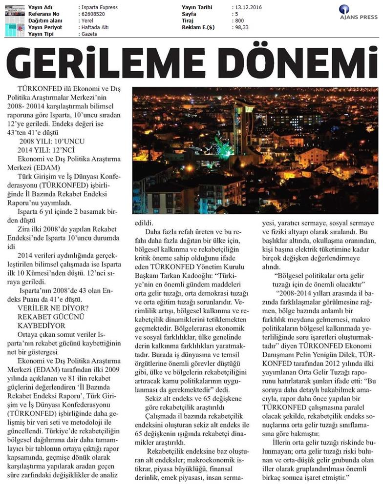 TÜRKONFED Edam Türkiye Icin Bir Rekabet Endeksi Rapor Tanitim Toplantısı Medya Yansimalari 9 Aralik 2016 - 13