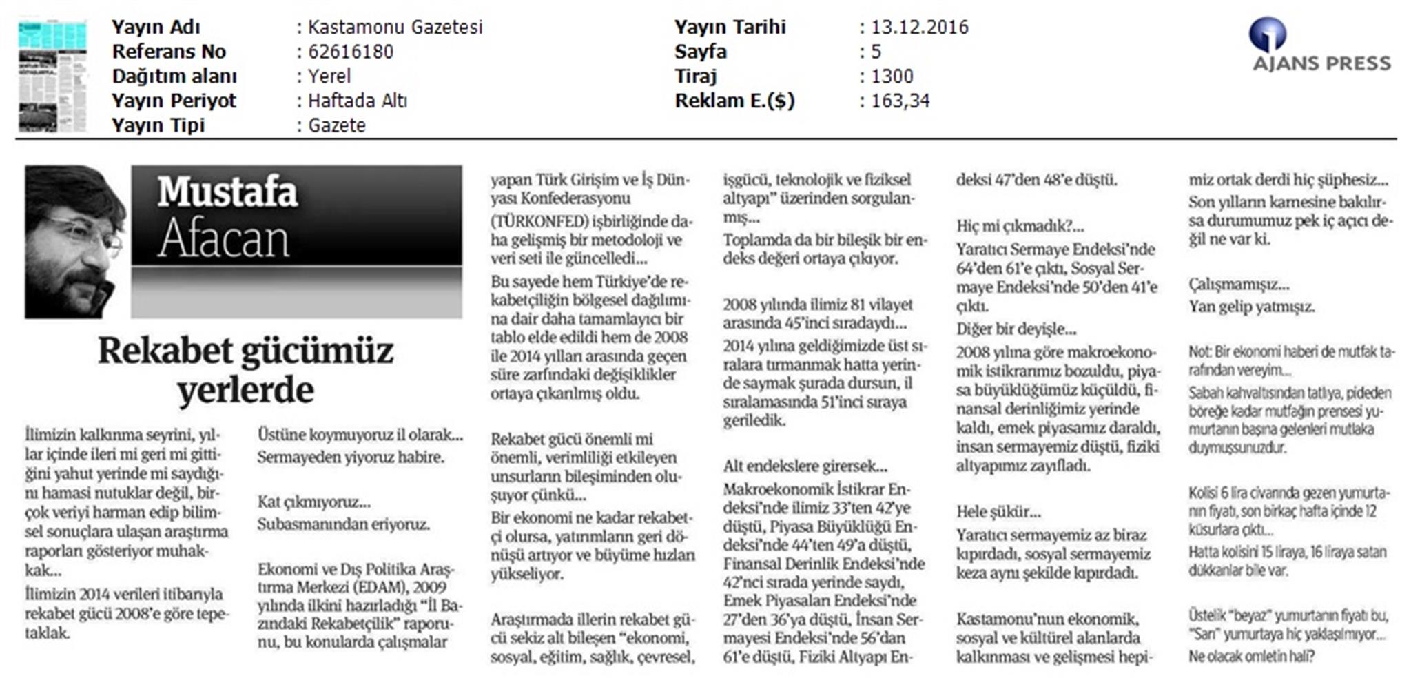 TÜRKONFED Edam Türkiye Icin Bir Rekabet Endeksi Rapor Tanitim Toplantısı Medya Yansimalari 9 Aralik 2016 - 14