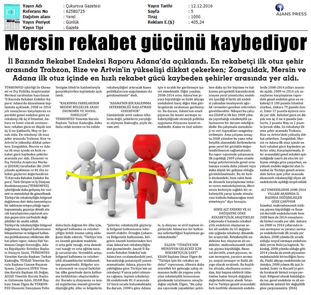 TÜRKONFED Edam Türkiye Icin Bir Rekabet Endeksi Rapor Tanitim Toplantısı Medya Yansimalari 9 Aralik 2016 - 26
