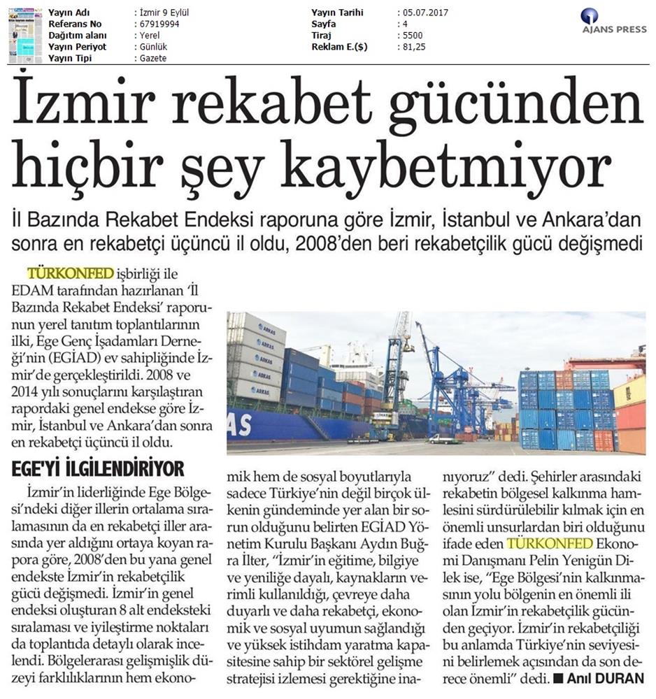 TÜRKONFED Egiad Izmir Rekabet Endeksi Toplantısı Son Medya Yansimalari 5 Temmuz 2017 - 6