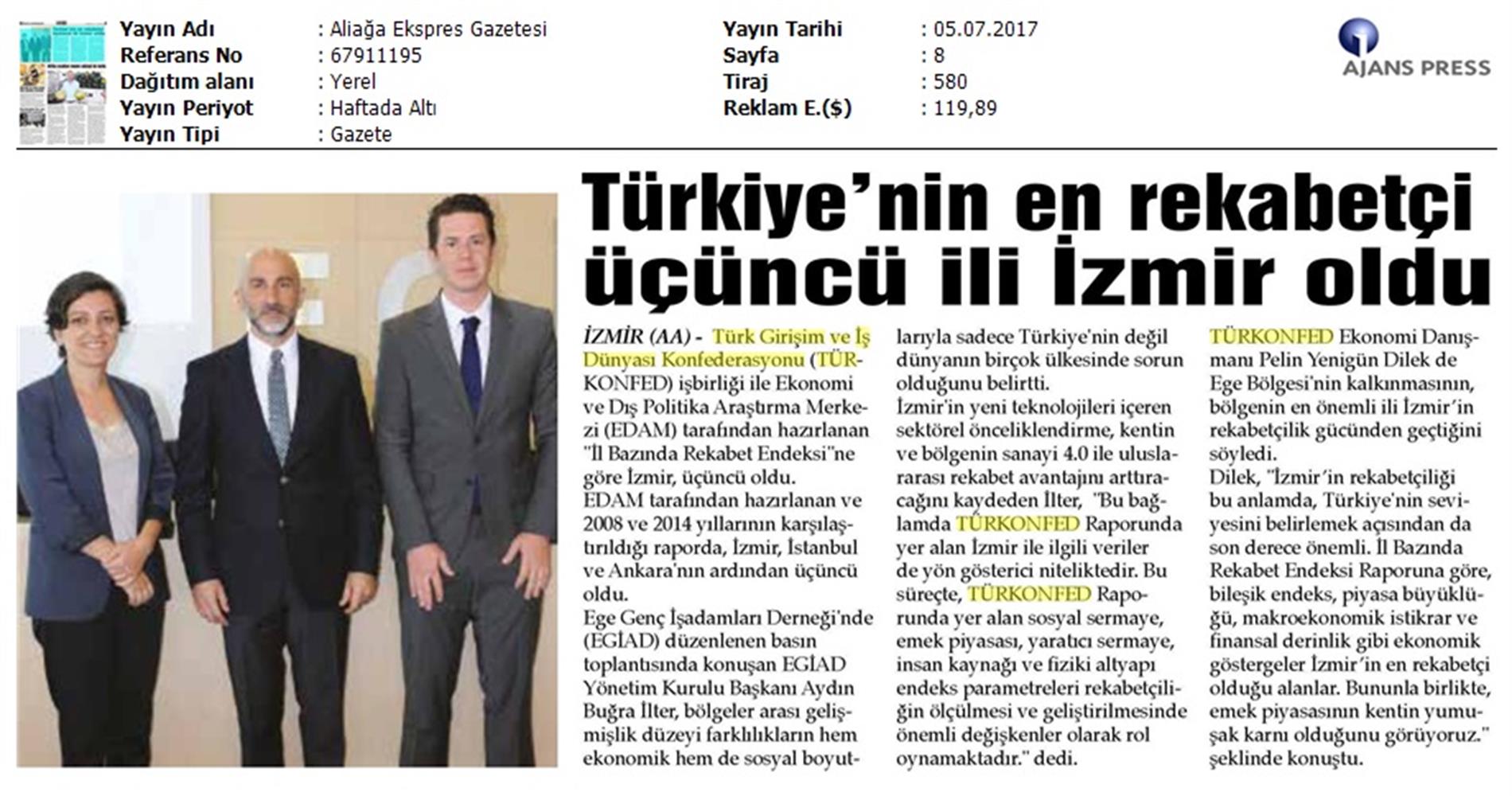TÜRKONFED Egiad Izmir Rekabet Endeksi Toplantısı Son Medya Yansimalari 5 Temmuz 2017 - 7