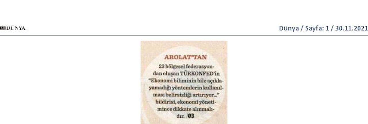 TÜRKONFED Ekonomi Basin Aciklamasi 29 Kasim 2021 - 2