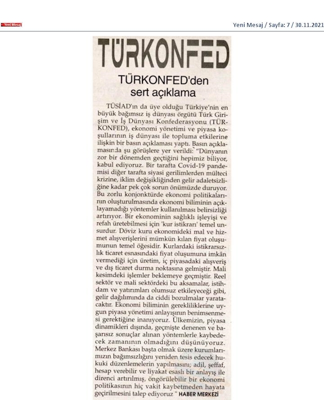 TÜRKONFED Ekonomi Basin Aciklamasi 29 Kasim 2021 - 6