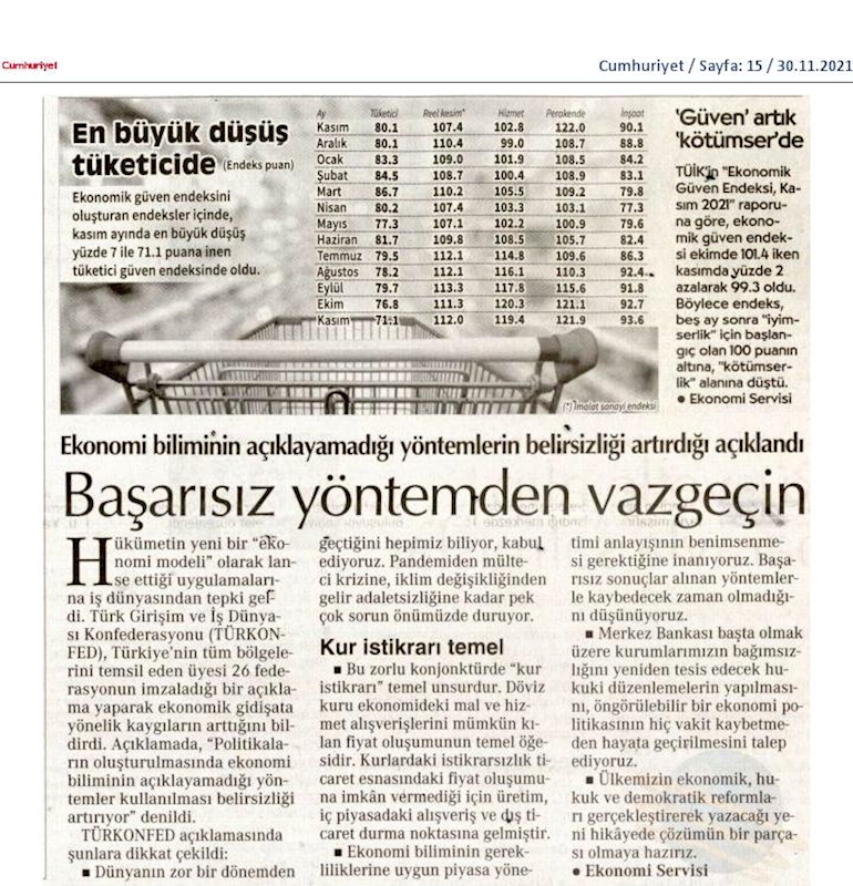 TÜRKONFED Ekonomi Basin Aciklamasi 29 Kasim 2021 - 11