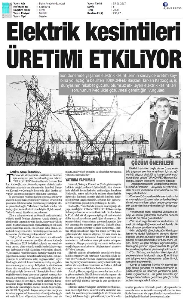 TÜRKONFED Elektrik Kesintileri Basin Aciklamasi Medya Yansimalari 5 Ocak 2017 - 3