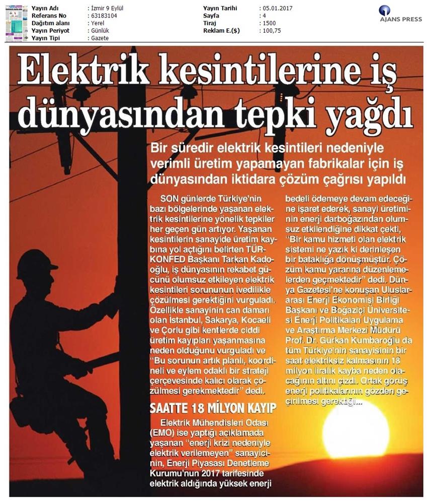 TÜRKONFED Elektrik Kesintileri Basin Aciklamasi Medya Yansimalari 5 Ocak 2017 - 7