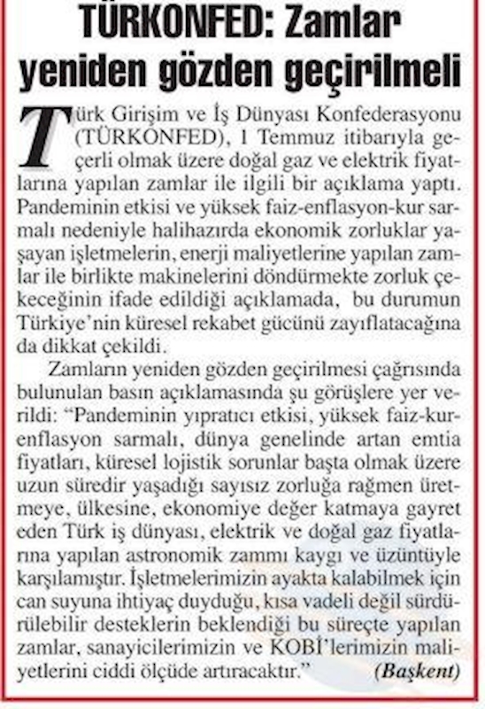 TÜRKONFED Elektrik Ve Dogal Gaz Zamlarina Iliskin Basin Aciklamasi Basin Yansimalari 1 Temmuz 2021 - 6