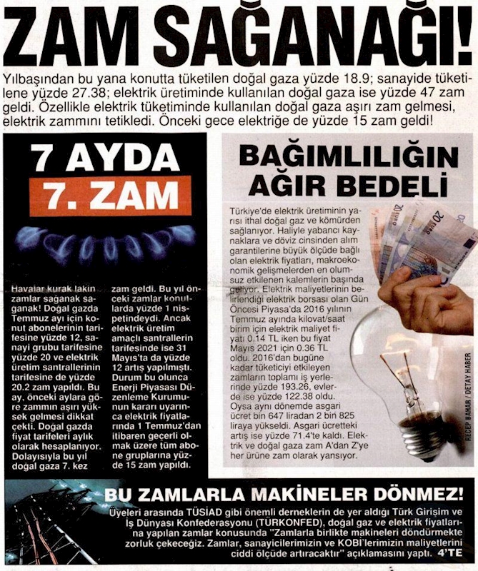 TÜRKONFED Elektrik Ve Dogal Gaz Zamlarina Iliskin Basin Aciklamasi Basin Yansimalari 1 Temmuz 2021 - 12