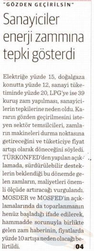 TÜRKONFED Elektrik Ve Dogal Gaz Zamlarina Iliskin Basin Aciklamasi Basin Yansimalari 1 Temmuz 2021 - 14
