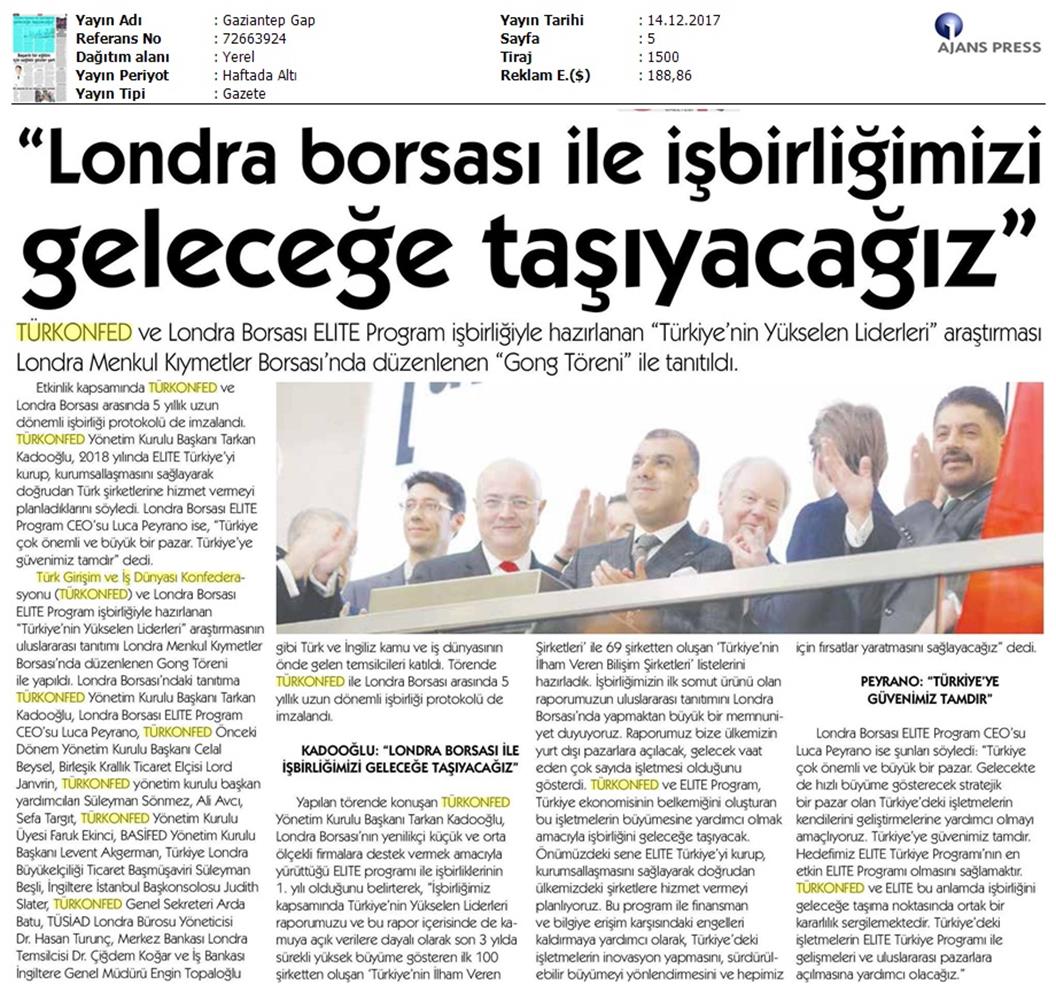 TÜRKONFED Elite Programi Türkiyenin Yukselen Liderleri Raporu Londra Borsasi Tanitimi 15 Aralik 2017 - 6