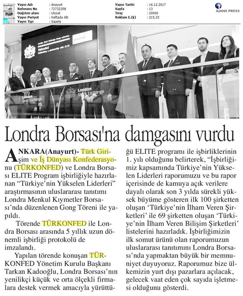 TÜRKONFED Elite Programi Türkiyenin Yukselen Liderleri Raporu Londra Borsasi Tanitimi 15 Aralik 2017 - 8
