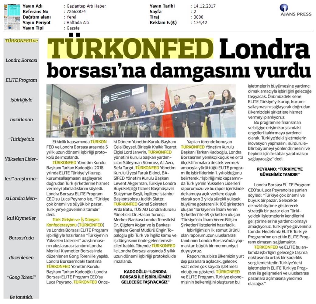 TÜRKONFED Elite Programi Türkiyenin Yukselen Liderleri Raporu Londra Borsasi Tanitimi 15 Aralik 2017 - 17