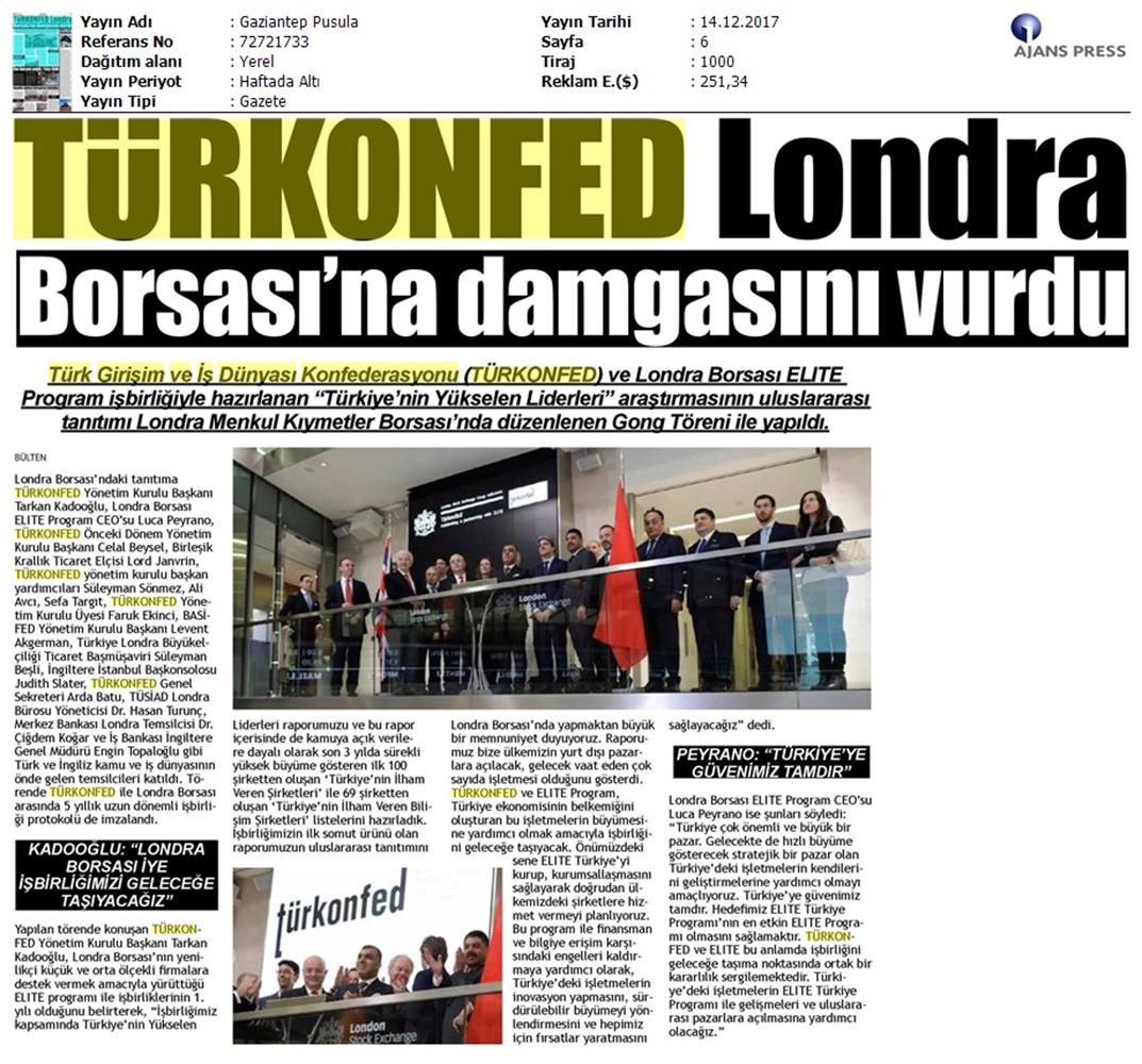 TÜRKONFED Elite Programi Türkiyenin Yukselen Liderleri Raporu Londra Borsasi Tanitimi 15 Aralik 2017 - 18