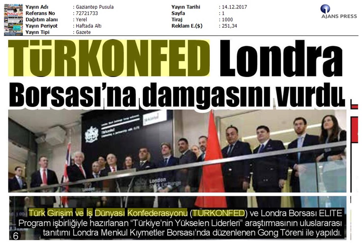 TÜRKONFED Elite Programi Türkiyenin Yukselen Liderleri Raporu Londra Borsasi Tanitimi 15 Aralik 2017 - 20