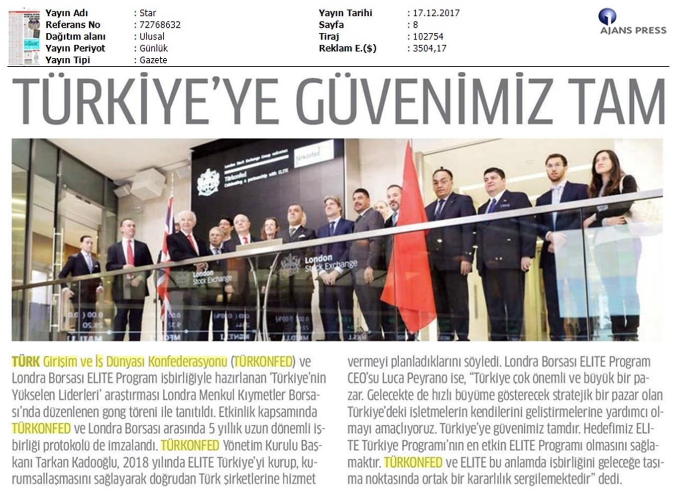 TÜRKONFED Elite Programi Türkiyenin Yukselen Liderleri Raporu Londra Borsasi Tanitimi 15 Aralik 2017 - 24