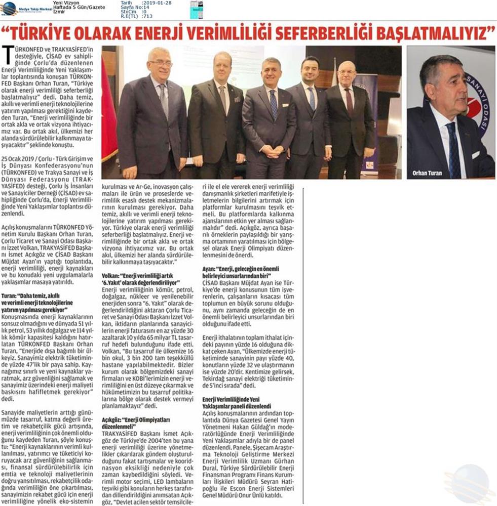 TÜRKONFED Enerji Verimliligine Yeni Yaklasimlar Toplantısı Medya Yansimalari 25 Ocak 2019 Corlu - 8