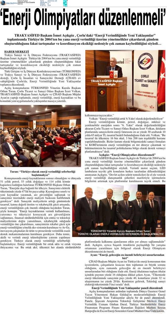 TÜRKONFED Enerji Verimliligine Yeni Yaklasimlar Toplantısı Medya Yansimalari 25 Ocak 2019 Corlu - 14