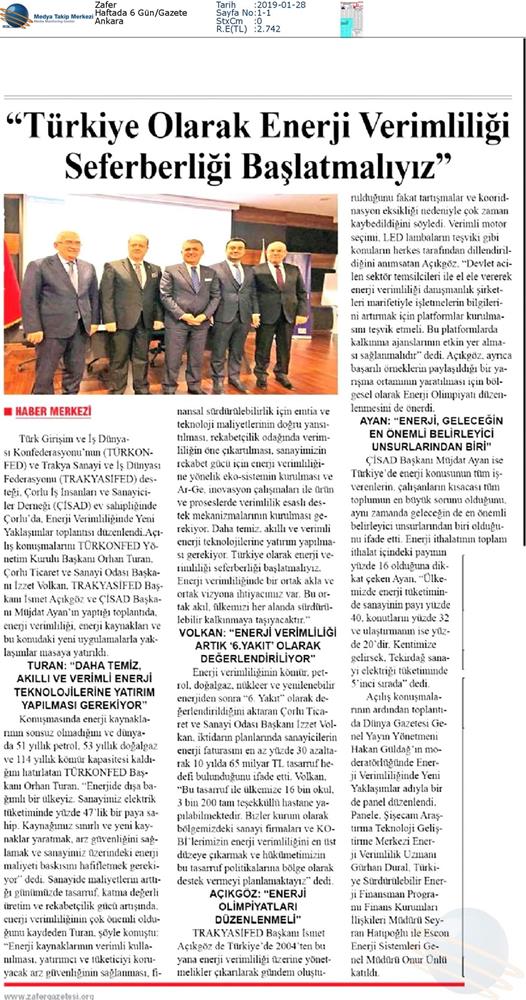 TÜRKONFED Enerji Verimliligine Yeni Yaklasimlar Toplantısı Medya Yansimalari 25 Ocak 2019 Corlu - 19