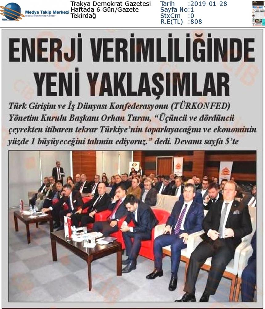 TÜRKONFED Enerji Verimliligine Yeni Yaklasimlar Toplantısı Medya Yansimalari 25 Ocak 2019 Corlu - 23