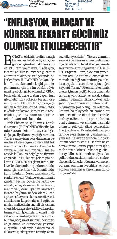TÜRKONFED Enerji Zammi Basin Aciklamasi Medya Yansimalari2 Agustos 2018 - 6