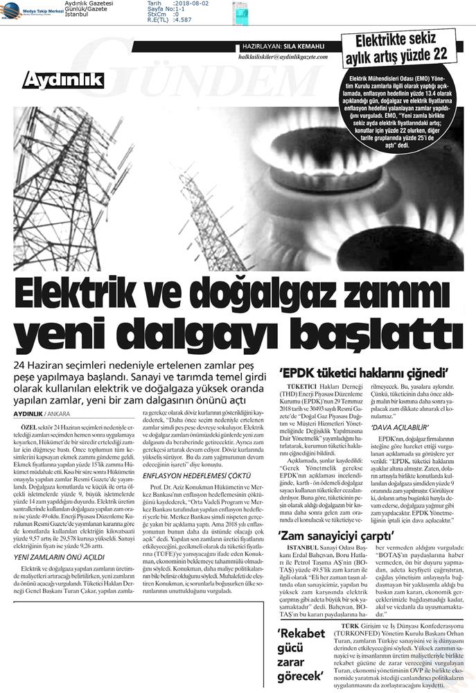 TÜRKONFED Enerji Zammi Basin Aciklamasi Medya Yansimalari2 Agustos 2018 - 14