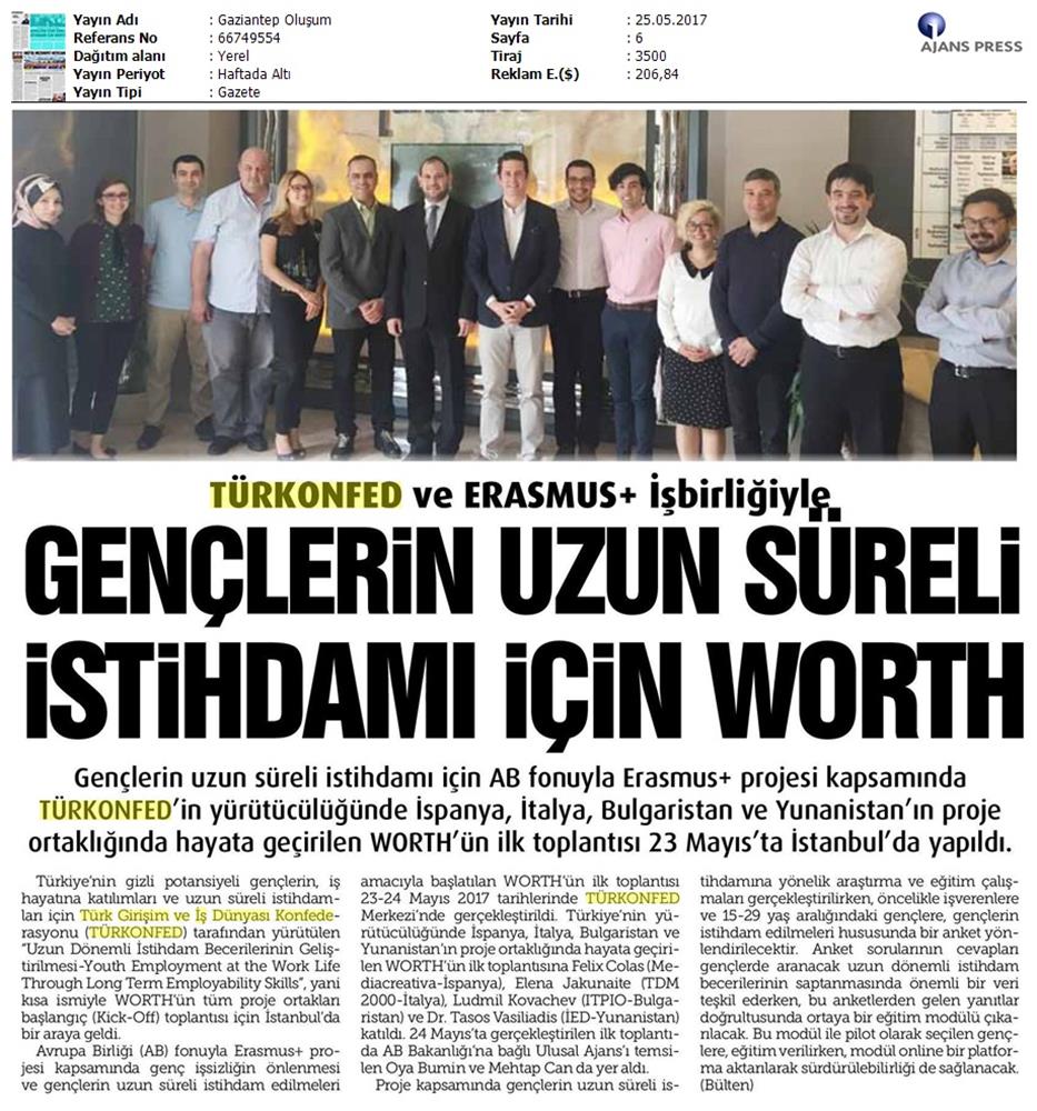 TÜRKONFED Erasmus Worth Projesi Basin Yansimalari 25 Mayis 2017 - 6