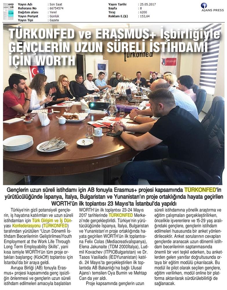 TÜRKONFED Erasmus Worth Projesi Basin Yansimalari 25 Mayis 2017 - 9