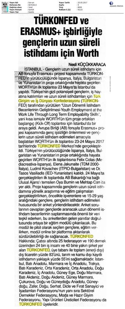 TÜRKONFED Erasmus Worth Projesi Basin Yansimalari 25 Mayis 2017 - 11