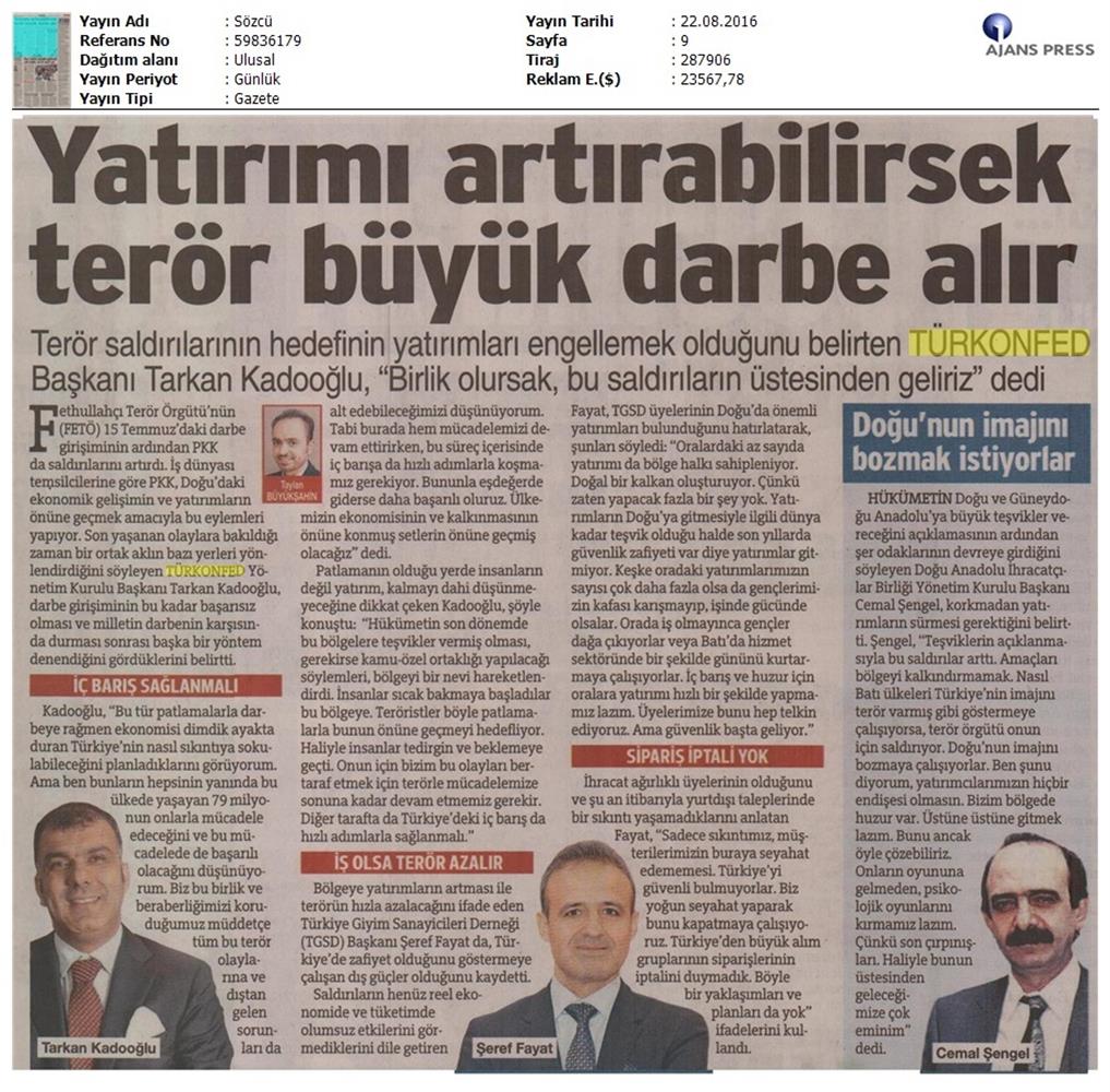 TÜRKONFED Gaziantep Teror Saldirisi Kinama Mesaji 22 Agustos 2016 - 3